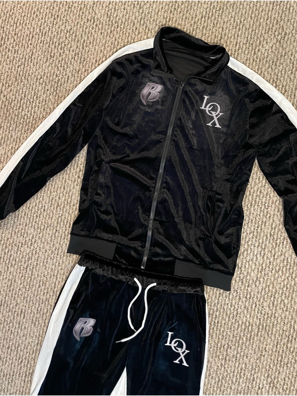 Black and White LOX Ruff Ryders light velour Jacket & Pants Set size Medium new - Picture 4 of 11